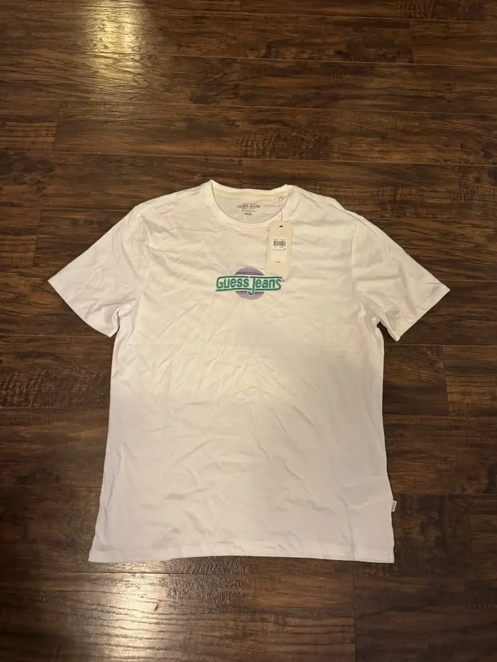 Guess Jeans Men's Logo Crew Short Sleeve Shirt L Large White